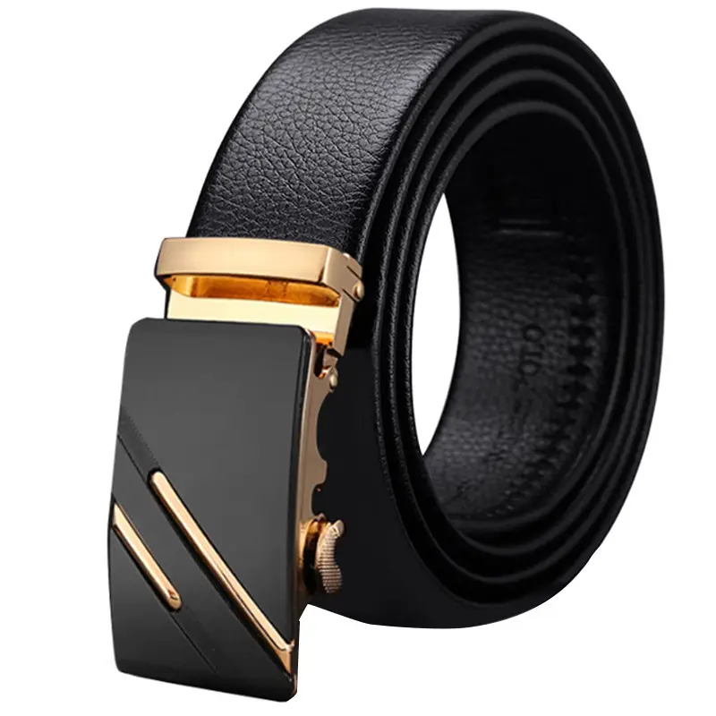 Men's Black Leather Belt with Automatic Buckle