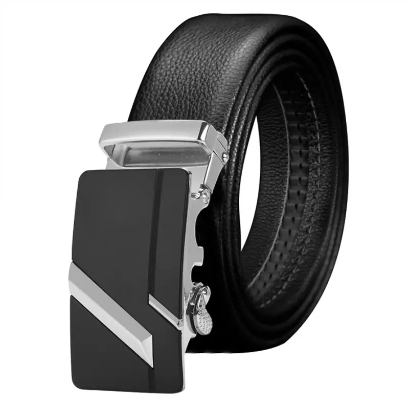 Men's Black Leather Belt with Automatic Buckle