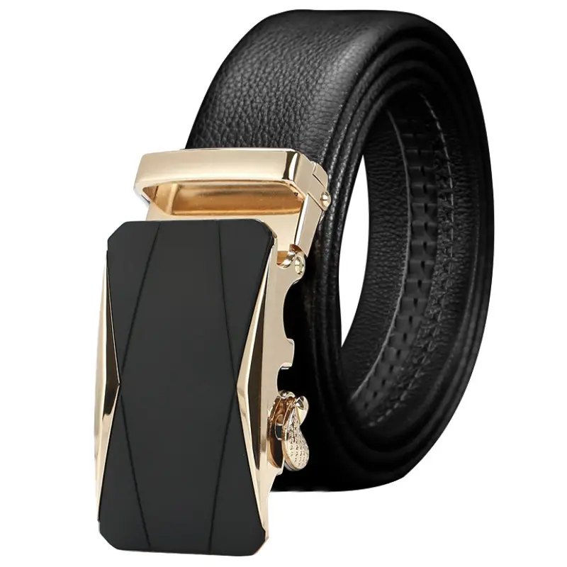 Men's Black Leather Belt with Automatic Buckle