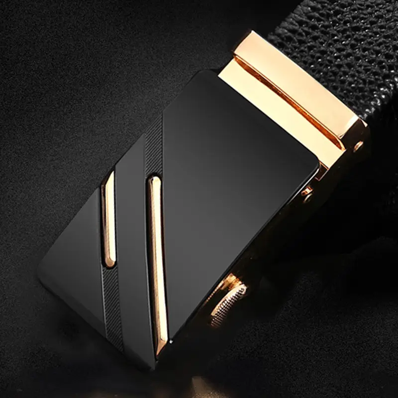 Men's Black Leather Belt with Automatic Buckle