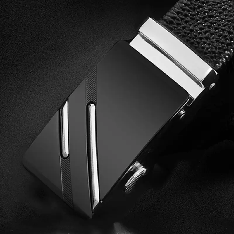 Men's Black Leather Belt with Automatic Buckle