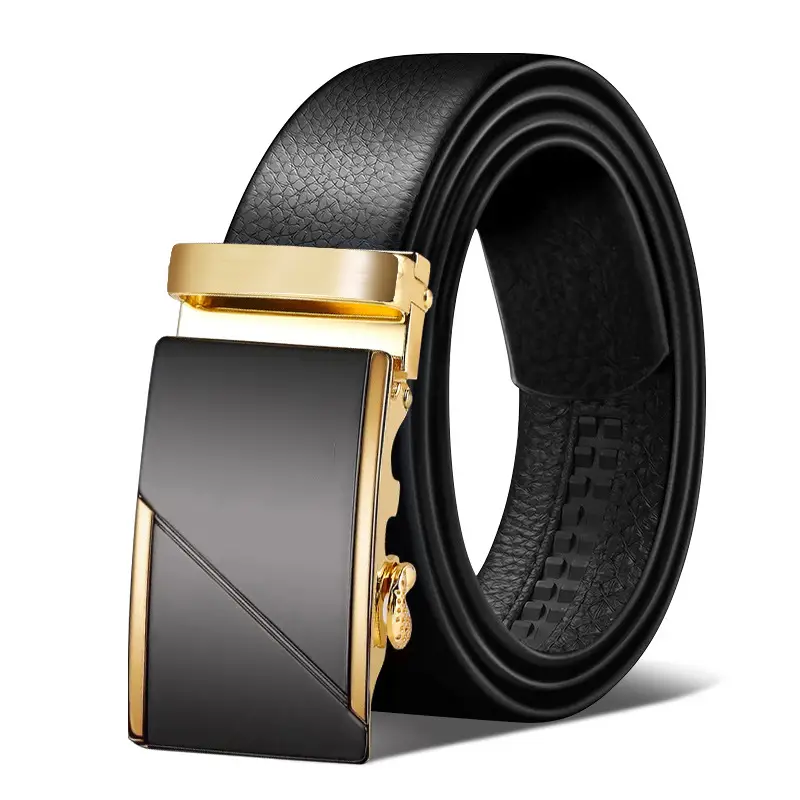 Men's Black Leather Belt with Automatic Buckle