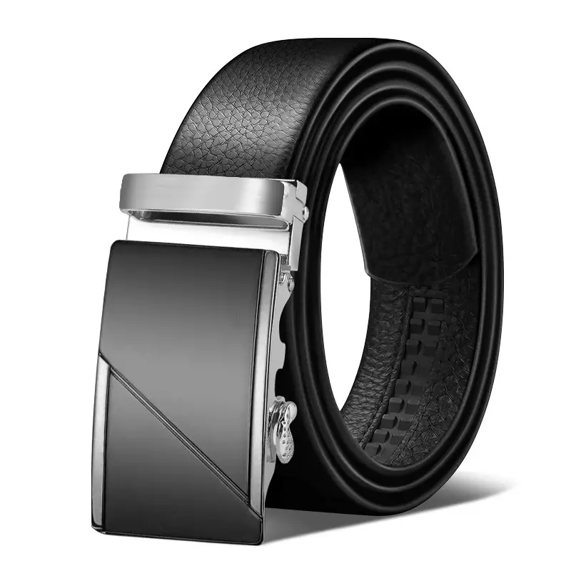 Men's Black Leather Belt with Automatic Buckle