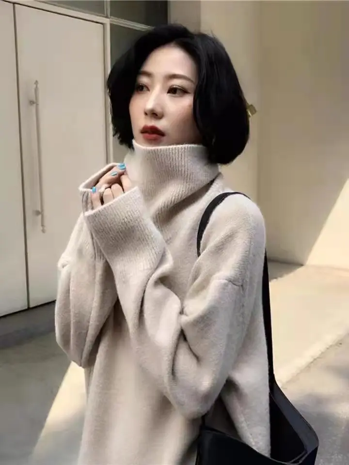 Women Turtleneck Knit Sweater Set Blue Gray - Image 7