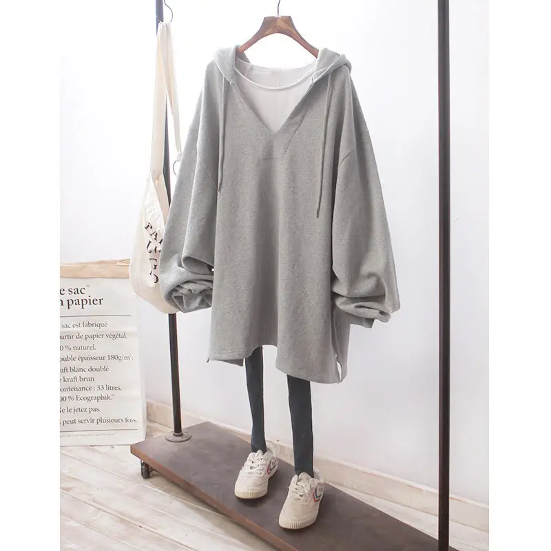 6535 Cotton V-neck Hooded Sweat Women 2024 Autumn - Image 3