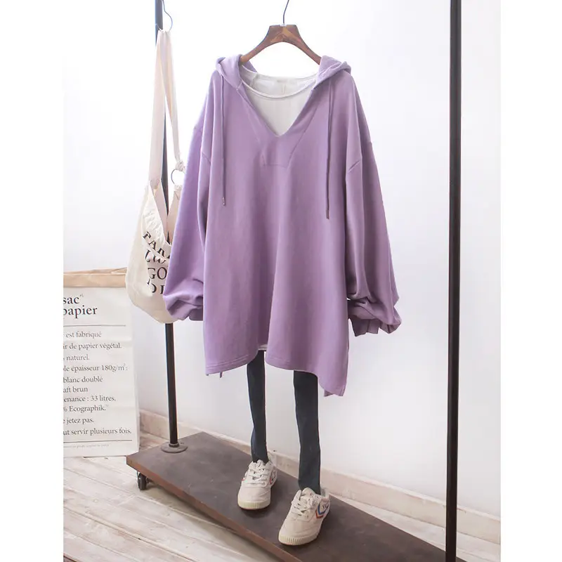 6535 Cotton V-neck Hooded Sweat Women 2024 Autumn - Image 4