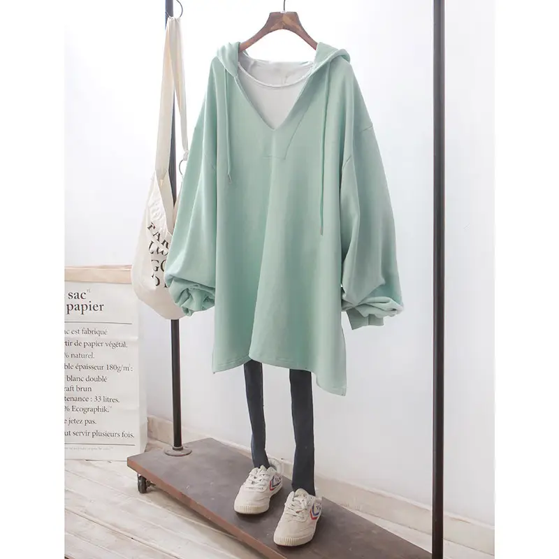 6535 Cotton V-neck Hooded Sweat Women 2024 Autumn - Image 5