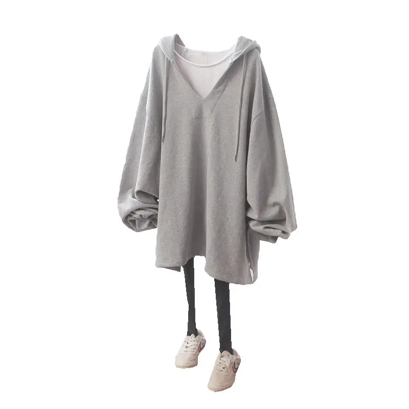 6535 Cotton V-neck Hooded Sweat Women 2024 Autumn - Image 6