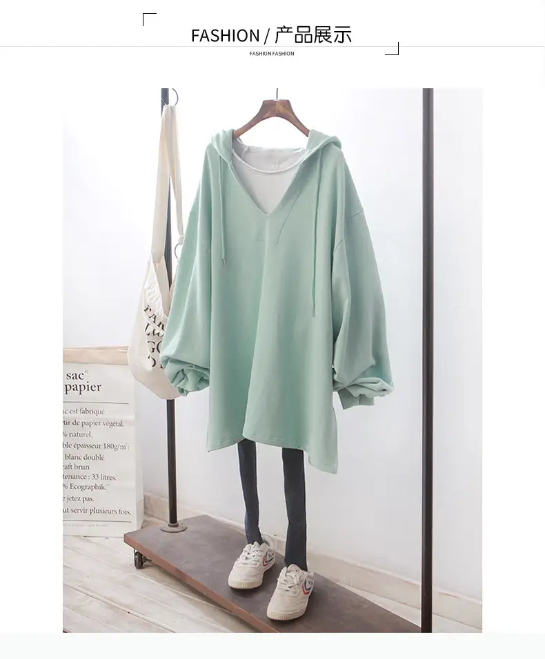 6535 Cotton V-neck Hooded Sweat Women 2024 Autumn — feature 3