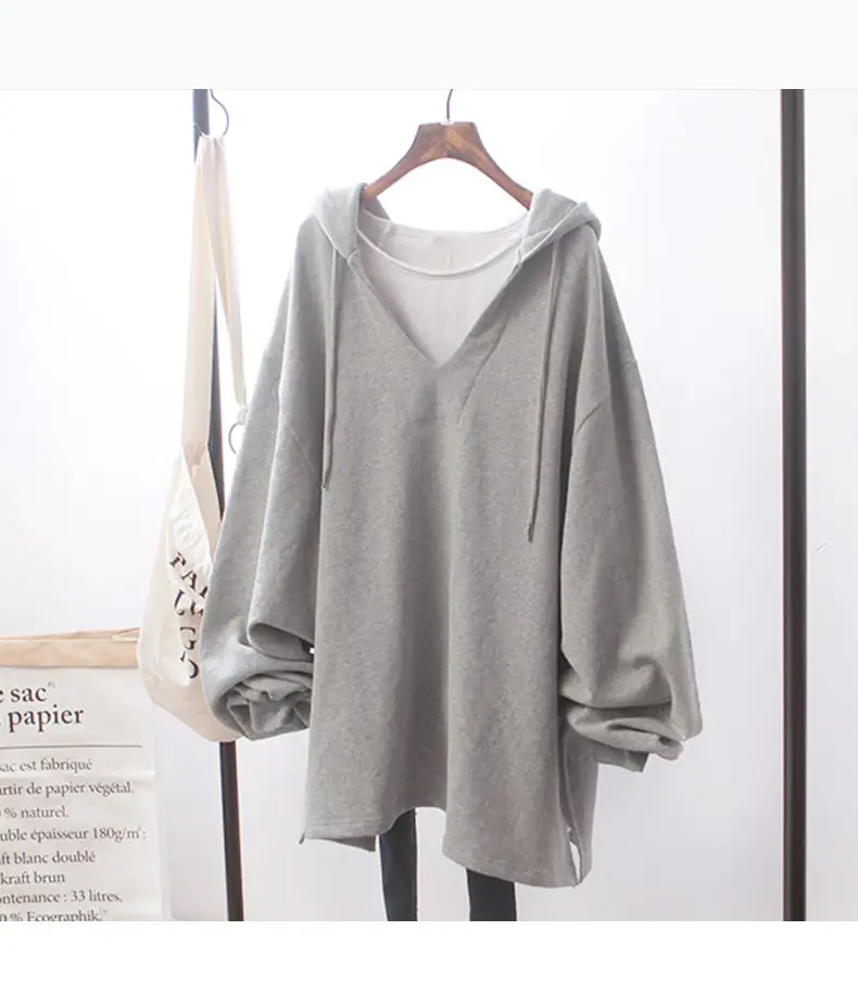 6535 Cotton V-neck Hooded Sweat Women 2024 Autumn — feature 4