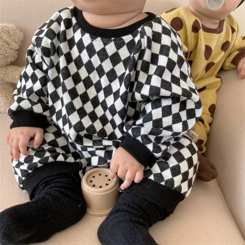 Baby Polka Dot Knitted Jumpsuit Yellow Brown - Image 20