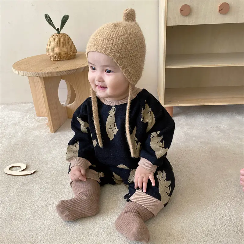 Baby Polka Dot Knitted Jumpsuit Yellow Brown - Image 21