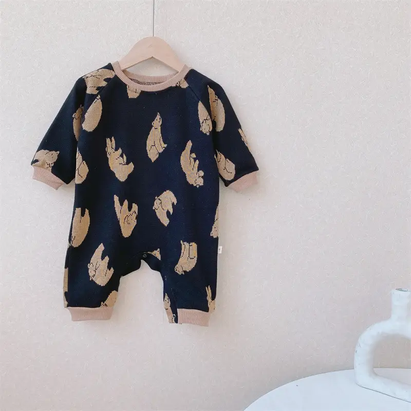 Baby Polka Dot Knitted Jumpsuit Yellow Brown - Image 9