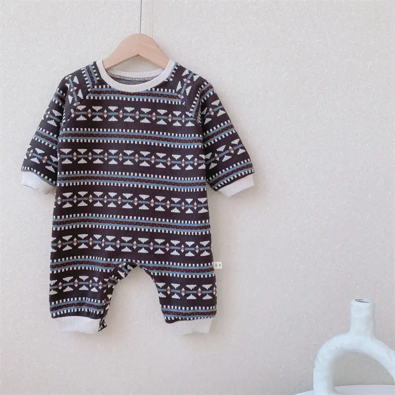 Baby Polka Dot Knitted Jumpsuit Yellow Brown - Image 11