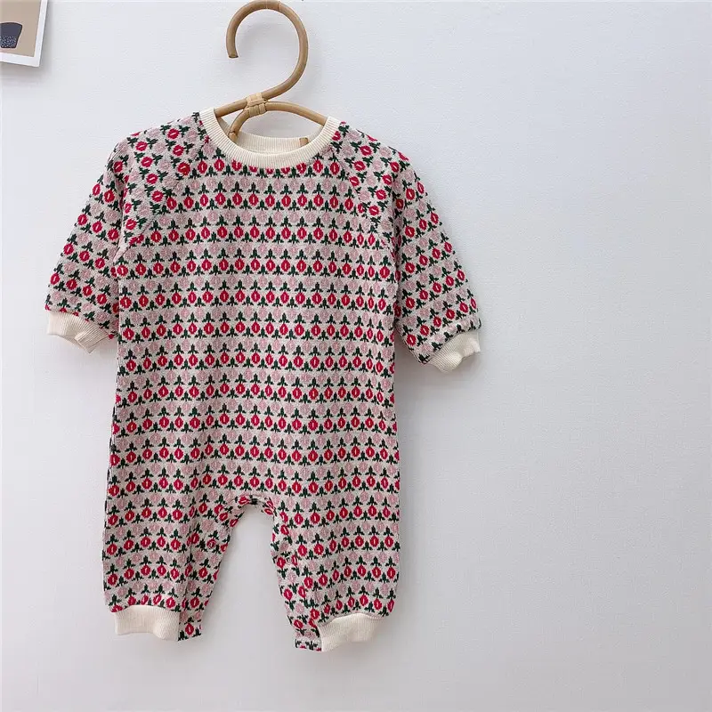 Baby Polka Dot Knitted Jumpsuit Yellow Brown - Image 4