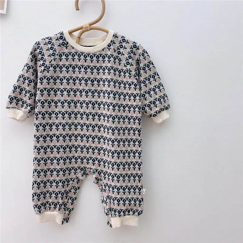 Baby Polka Dot Knitted Jumpsuit Yellow Brown - Image 5