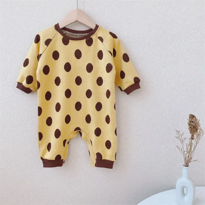 Baby Polka Dot Knitted Jumpsuit Yellow Brown - Image 6