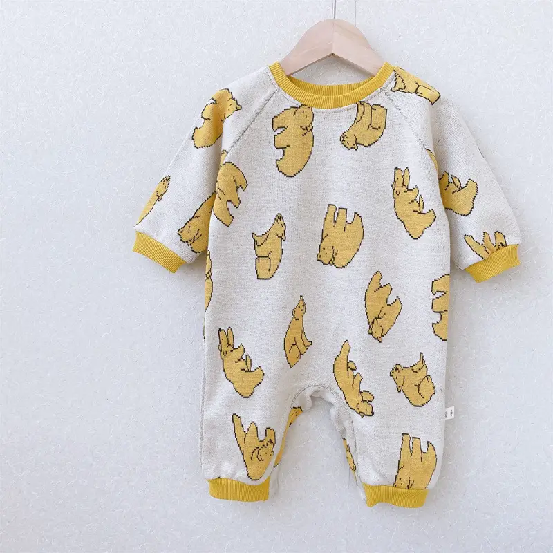 Baby Polka Dot Knitted Jumpsuit Yellow Brown - Image 7