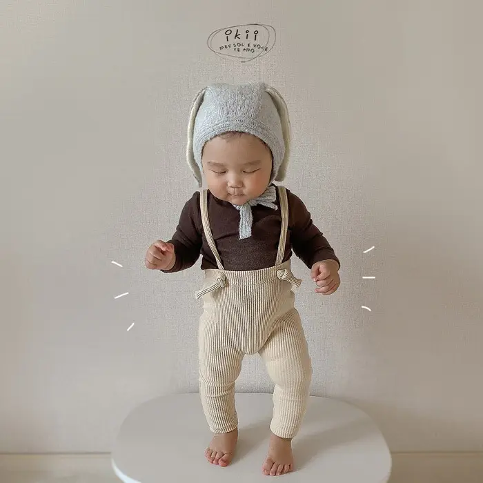 Baby Spring Overalls Korean Style Grey Toddler Leggings - Image 4