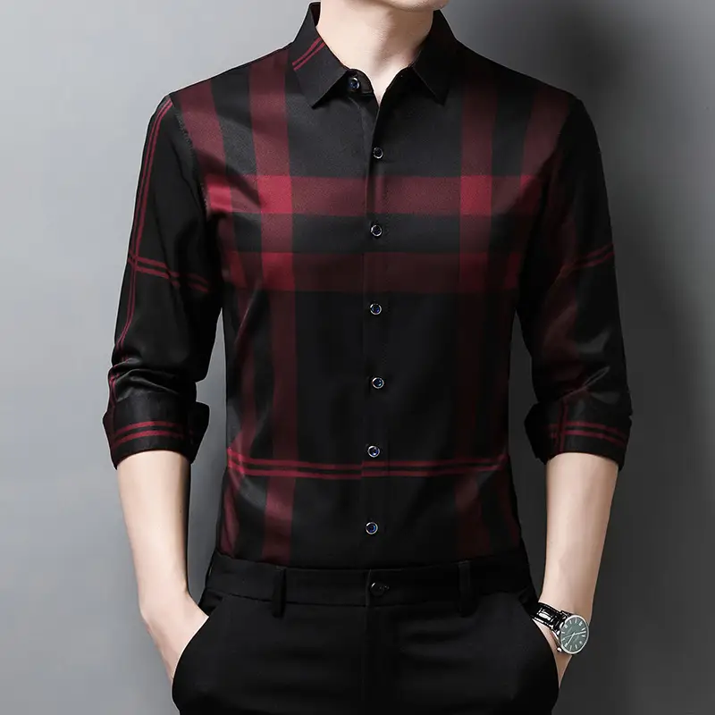 Men Long Sleeve Striped Shirt Black Purple 2023 - Image 8