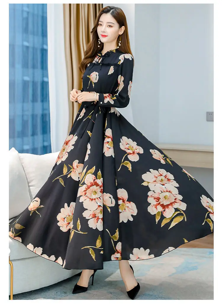 Elegant Floral Long Sleeve Dress for Women — feature 22