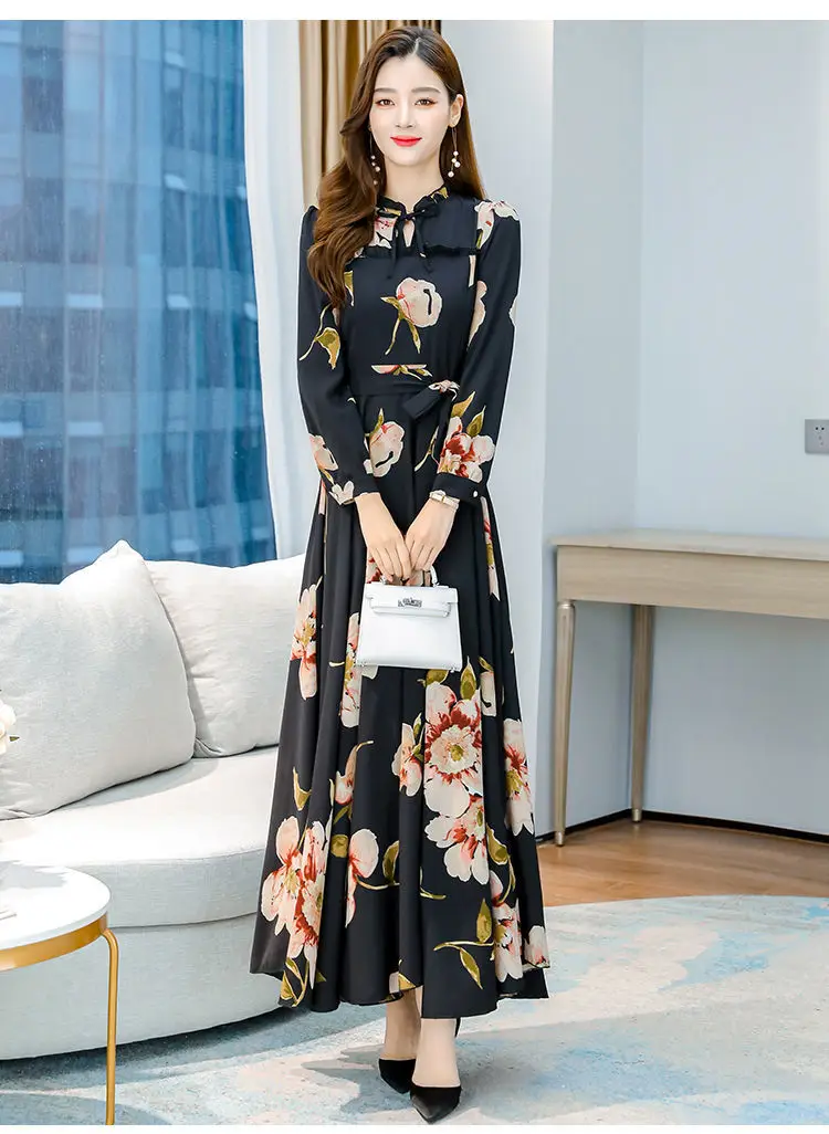 Elegant Floral Long Sleeve Dress for Women — feature 23