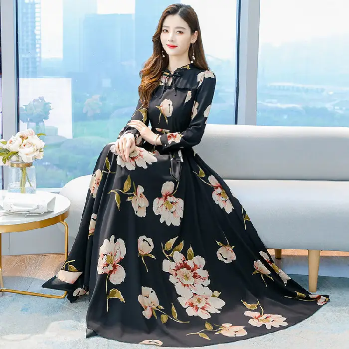 Elegant Floral Long Sleeve Dress for Women - Image 2