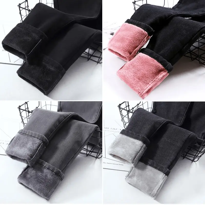 Women's Winter Fleece Lined Slim Fit Jeans Blue - Image 30