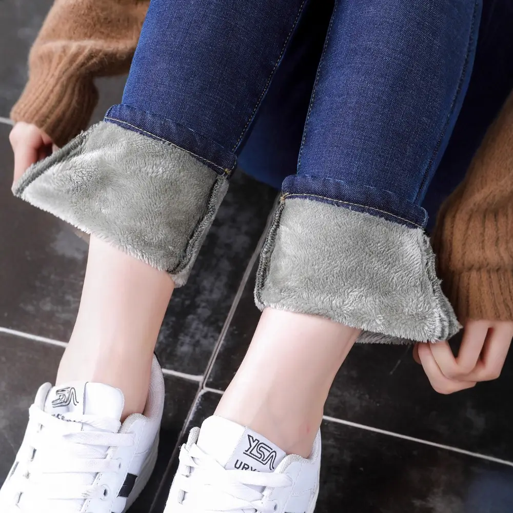 Women's Winter Fleece Lined Slim Fit Jeans Blue - Image 31