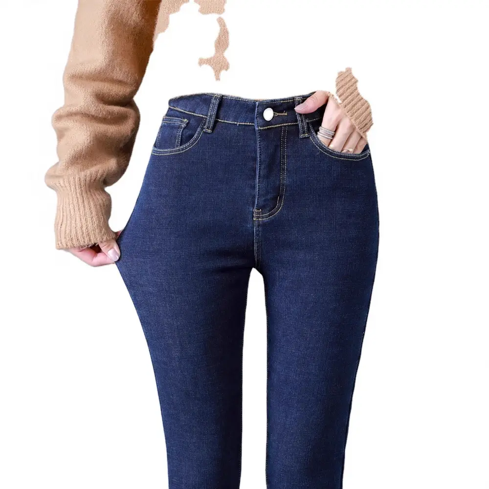 Women's Winter Fleece Lined Slim Fit Jeans Blue - Image 32