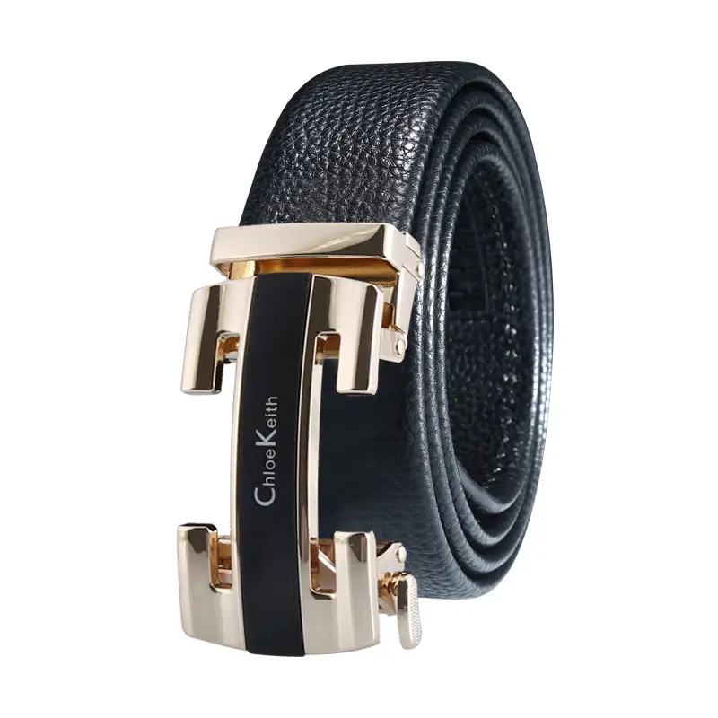 Men's Black Leather Belt with Gold buckle - Image 4