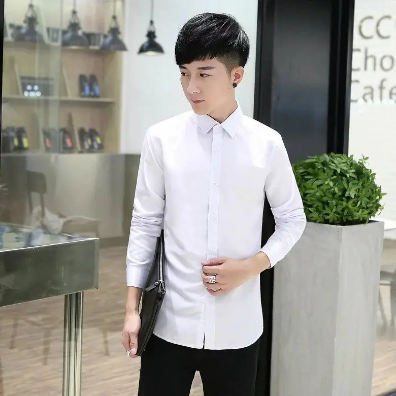 Men's White Korean Business Slim Fit Shirt - Image 7