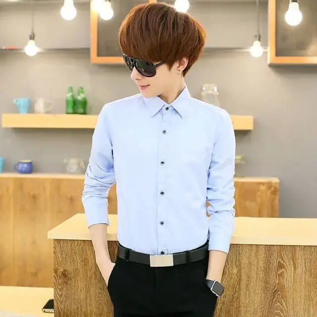 Men's White Korean Business Slim Fit Shirt - Image 10
