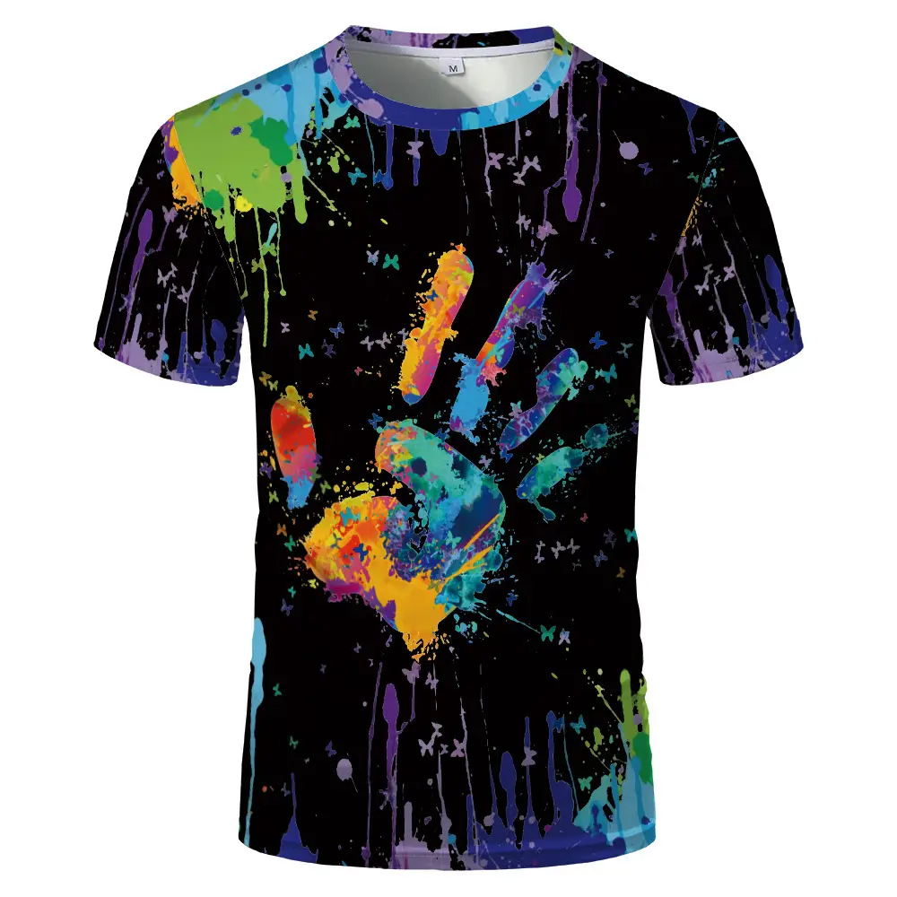3D Printed Men T-Shirt Black Colorful Spray Design