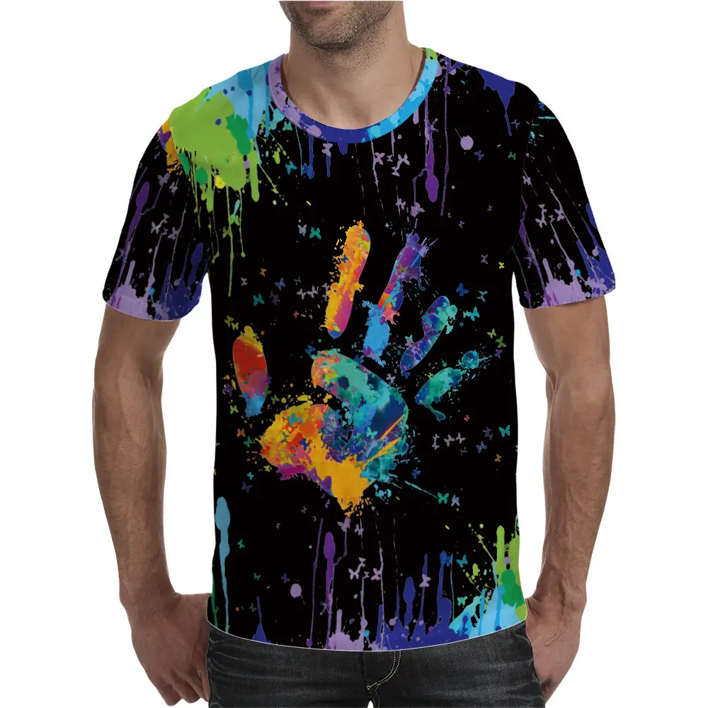 3D Printed Men T-Shirt Black Colorful Spray Design