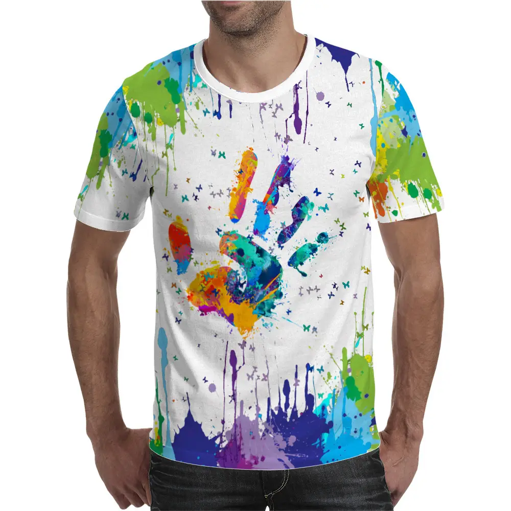 3D Printed Men T-Shirt Black Colorful Spray Design