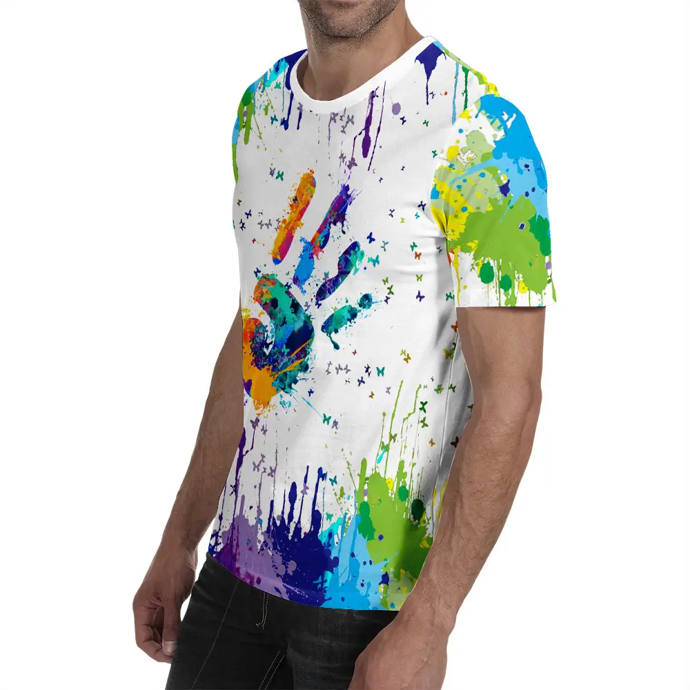 3D Printed Men T-Shirt Black Colorful Spray Design — feature 11