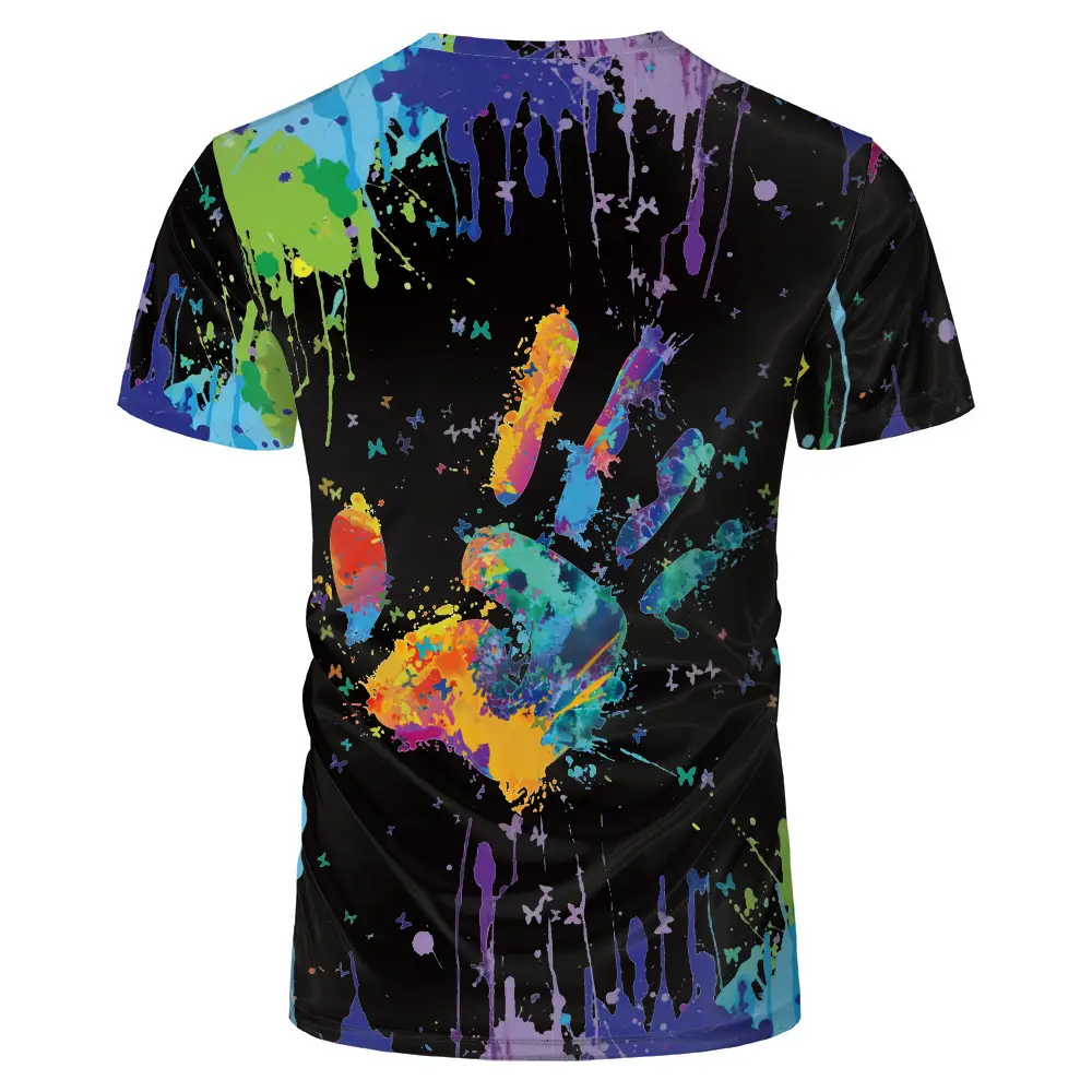 3D Printed Men T-Shirt Black Colorful Spray Design — feature 5