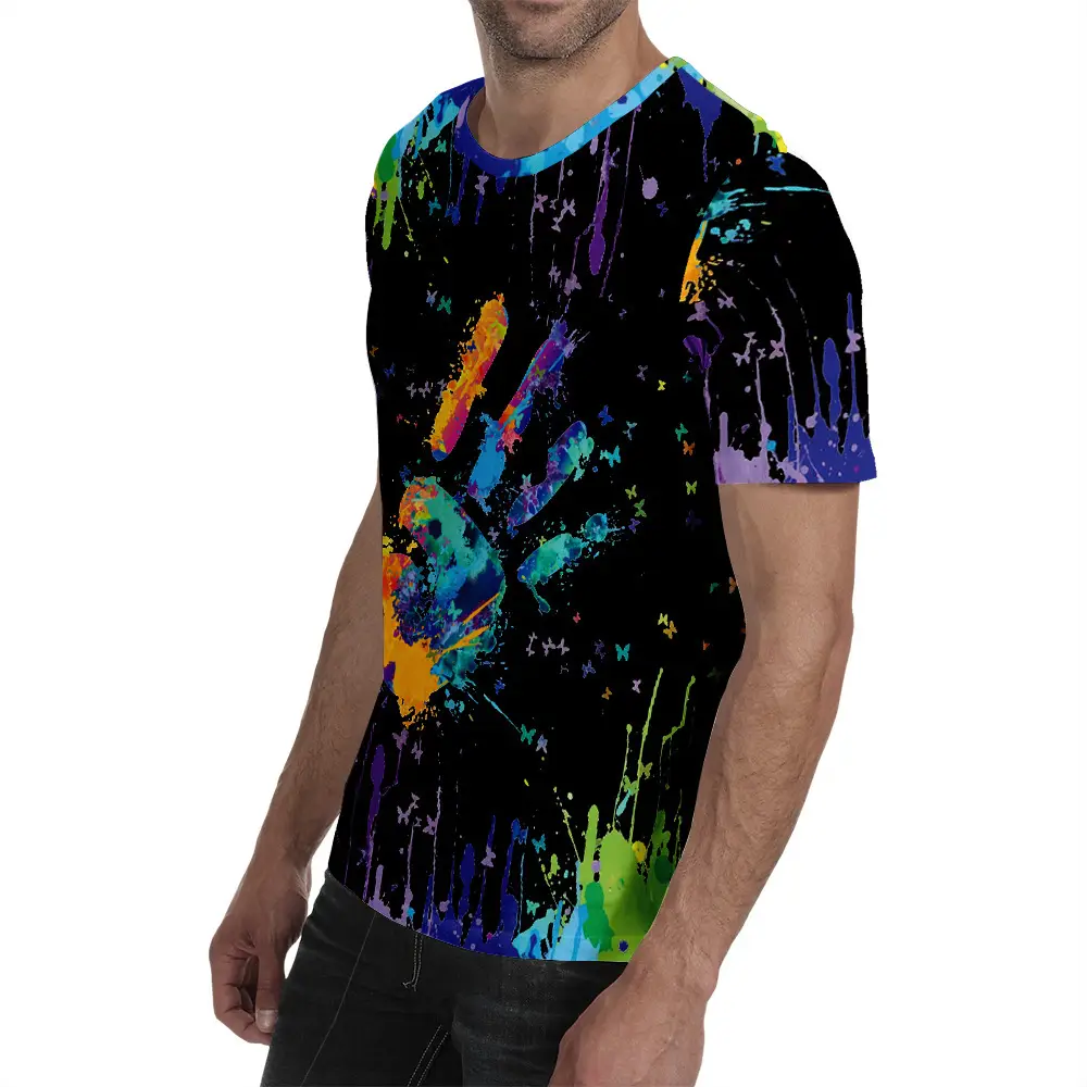 3D Printed Men T-Shirt Black Colorful Spray Design — feature 7