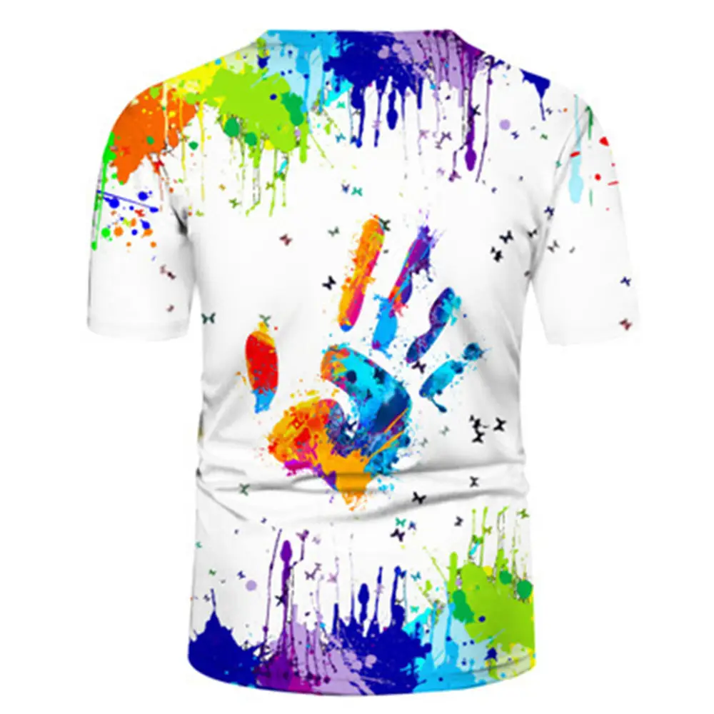 3D Printed Men T-Shirt Black Colorful Spray Design — feature 9