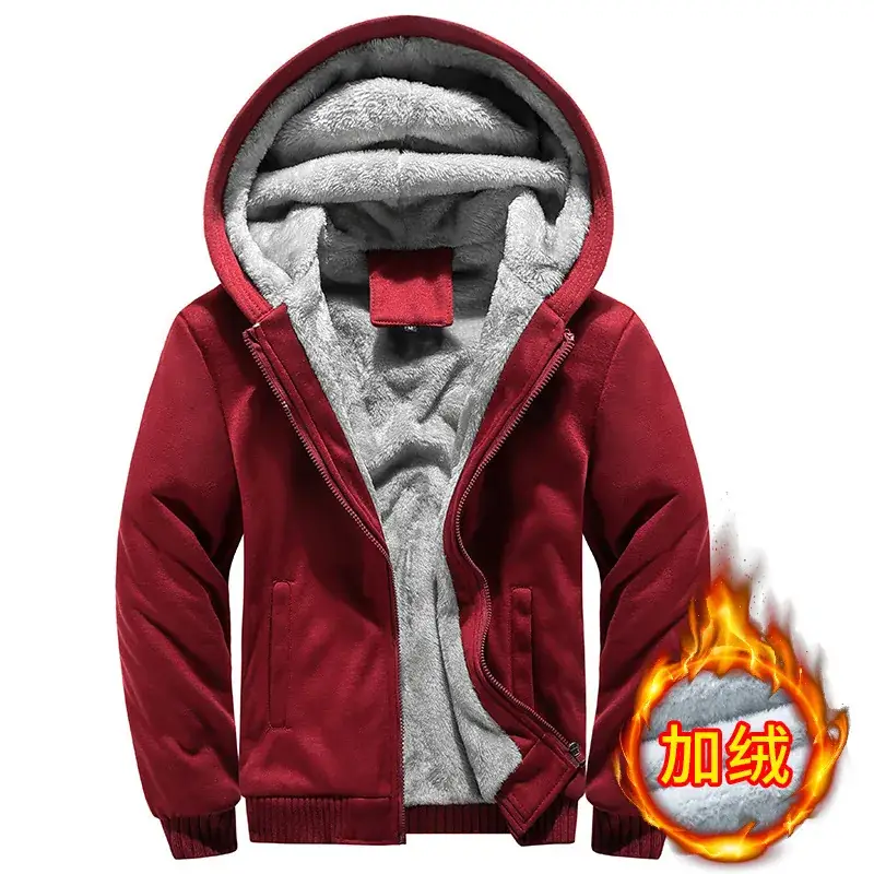 2025 Men Winter Hooded Velvet Jacket Large