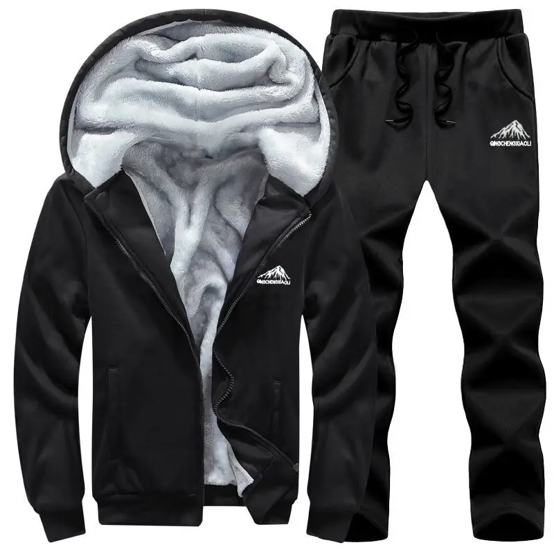 Winter Men's Black Velvet Sweatshirt Track Suit 2025 - Image 2