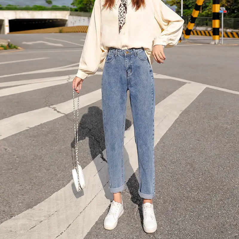 Women's Straight Leg Jeans Loose Autumn Winter Slimming Cropped Harem Pants - Image 3