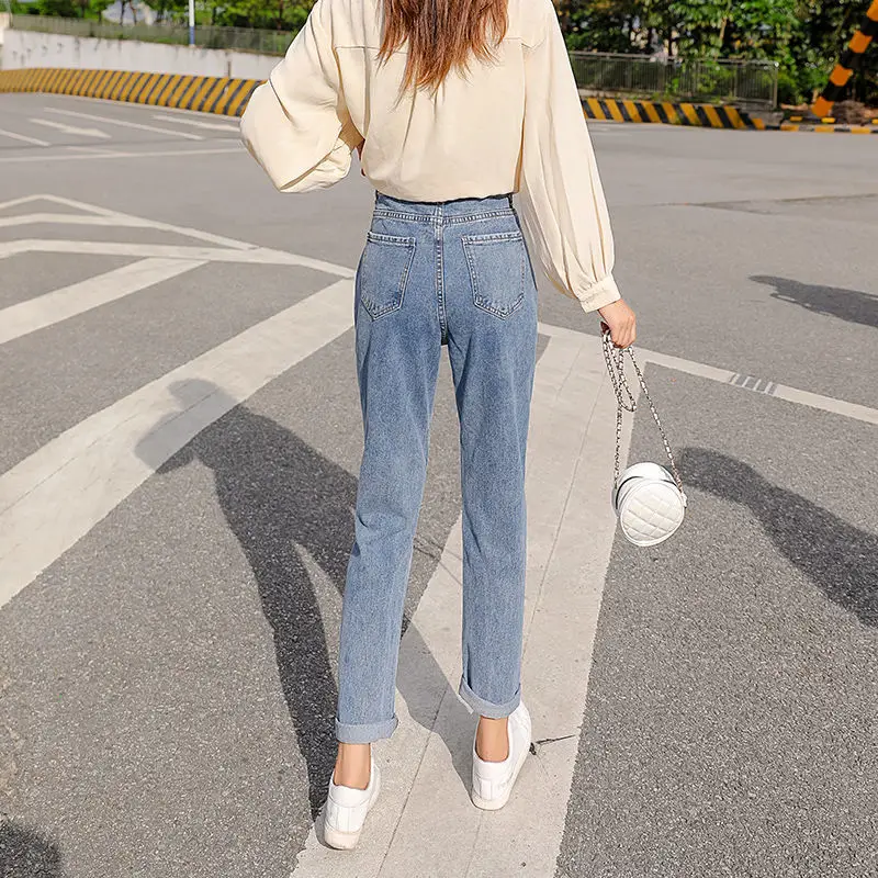Women's Straight Leg Jeans Loose Autumn Winter Slimming Cropped Harem Pants - Image 6