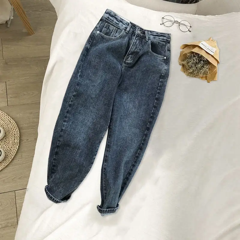 Women High Waist Denim Straight Leg Jeans Blue - Image 3