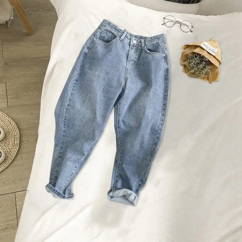 Women High Waist Denim Straight Leg Jeans Blue - Image 5