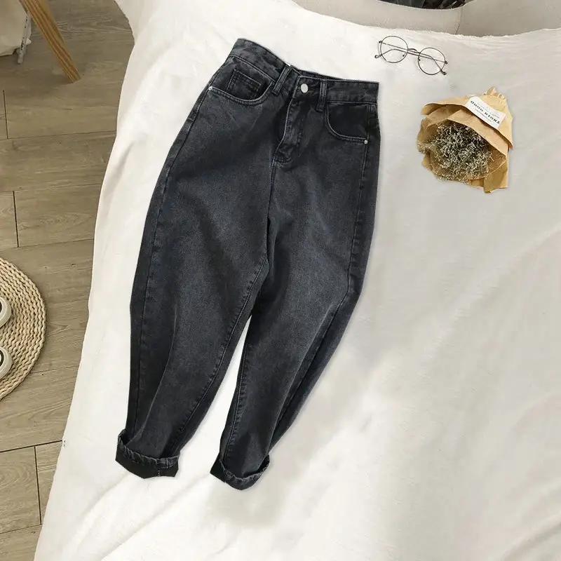 Women High Waist Denim Straight Leg Jeans Blue - Image 2