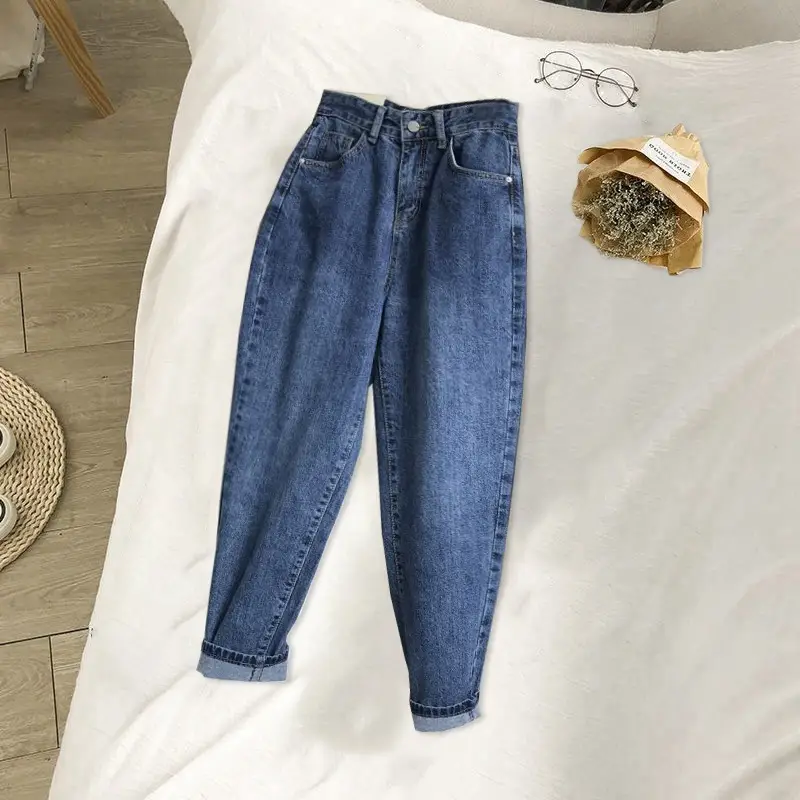Women High Waist Denim Straight Leg Jeans Blue - Image 4