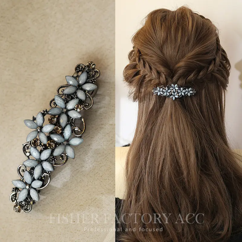 Grey-curve flower retro spring clip
