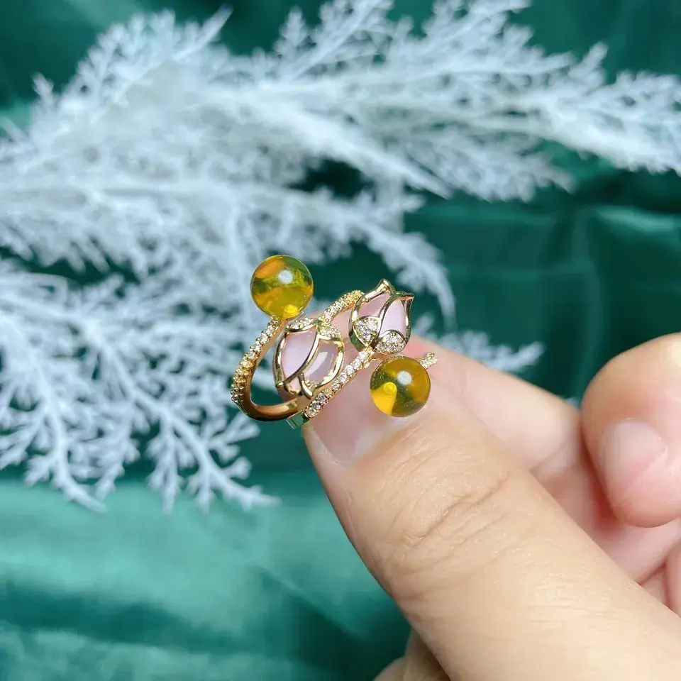 Fidelity Amber Loose Ring Water Purified Blue Po Ring S925 Silver Tulip Ring Gift for Girlfriend - Image 3